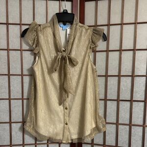 Draper James Metallic Gold Ruffle Blouse PTP 18.5 inches